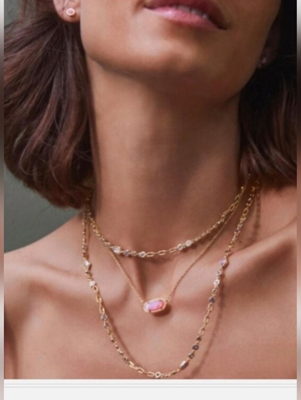 Elisa Pave Frame Gold Short Pendant Necklace New